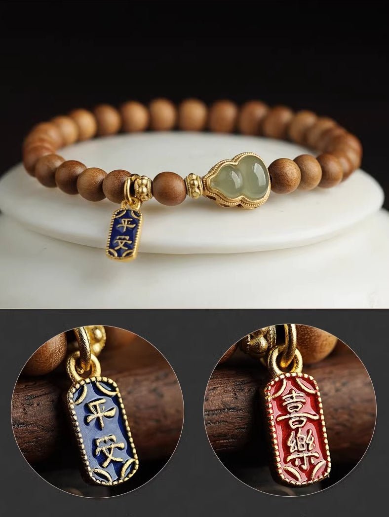 Red String Bracelet with Jade Gourd Pendant | Handcrafted Sandalwood & Hetian Jade - STAR8S