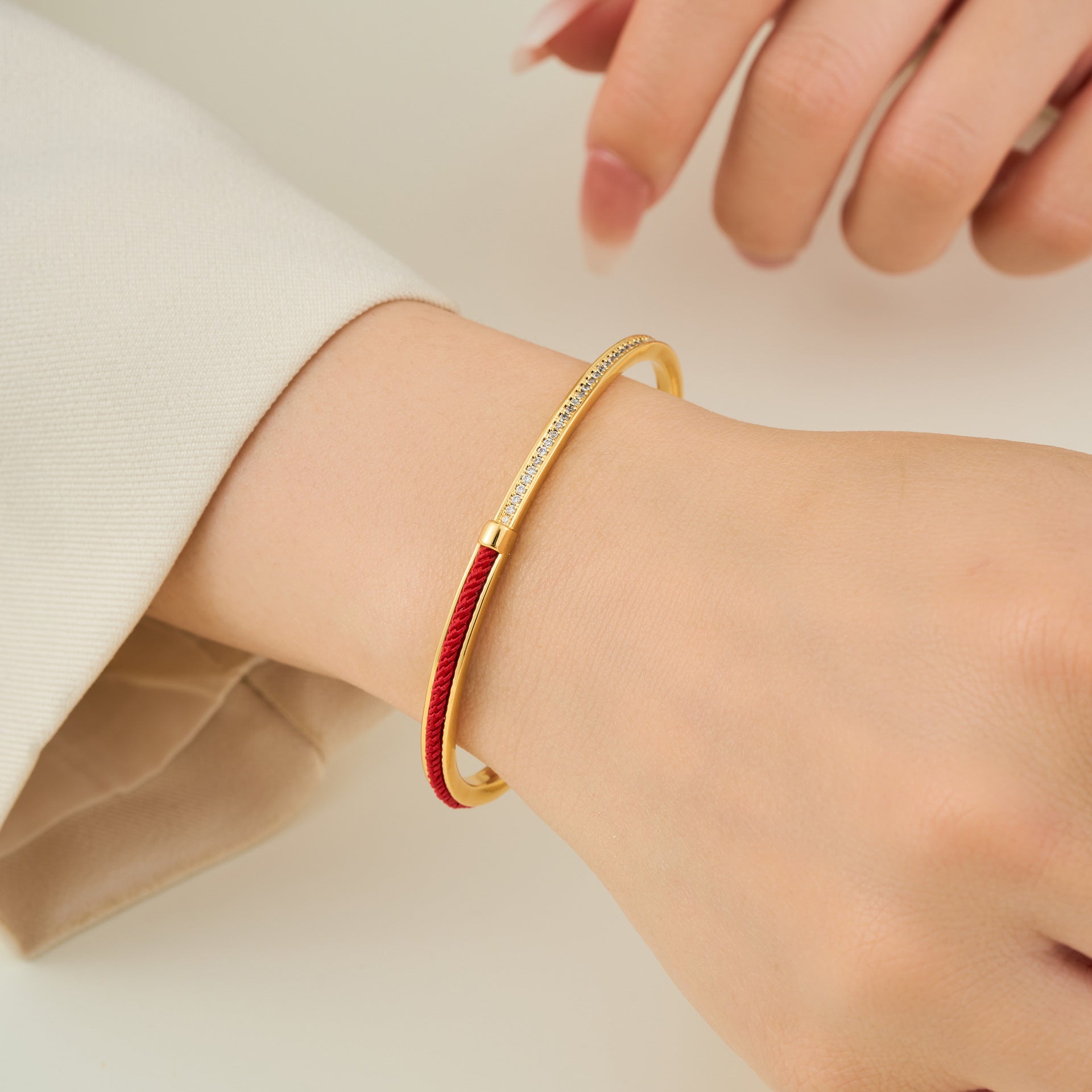 Red String Bracelet with Zircon Stones – Adjustable & Stylish Gold - Plated Bracelet for Women | Light Luxury & Good Luck - STAR8S