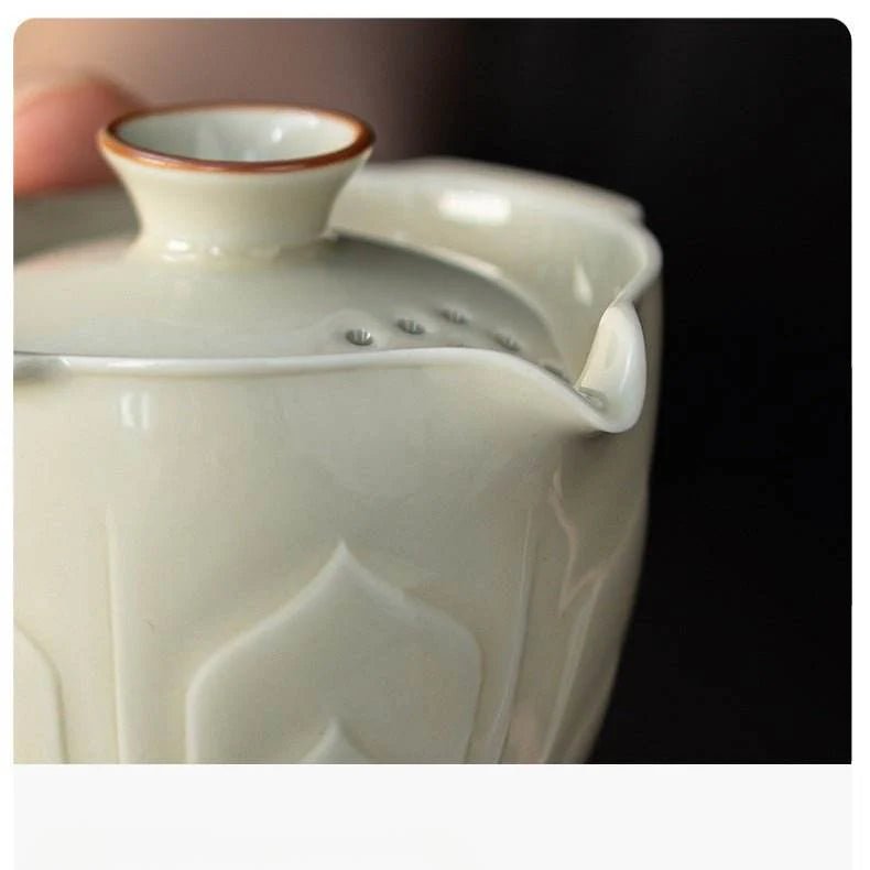 relief celadon lotus tea set portable for camping car use - star8s
