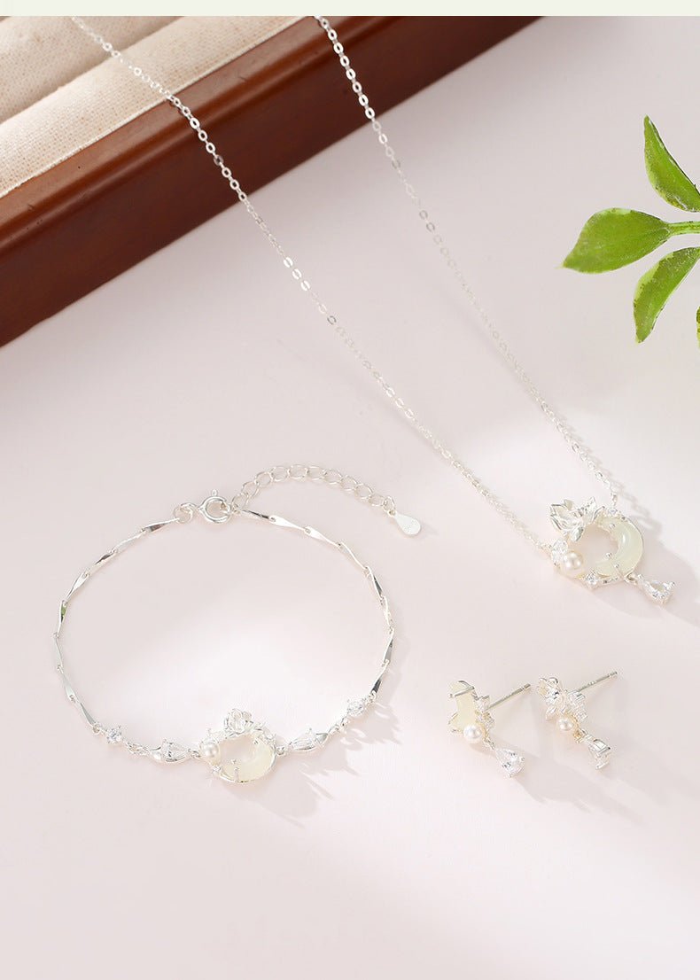 Romantic Jade Stone Pendants - 925 Silver Hetian Moon Lotus Necklace | STAR8S