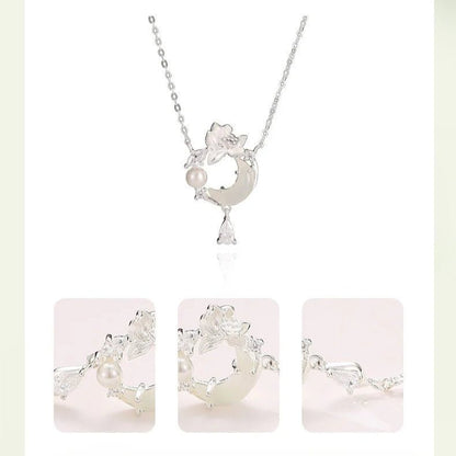 Romantic Jade Stone Pendants - 925 Silver Hetian Moon Lotus Necklace | STAR8S - STAR8S