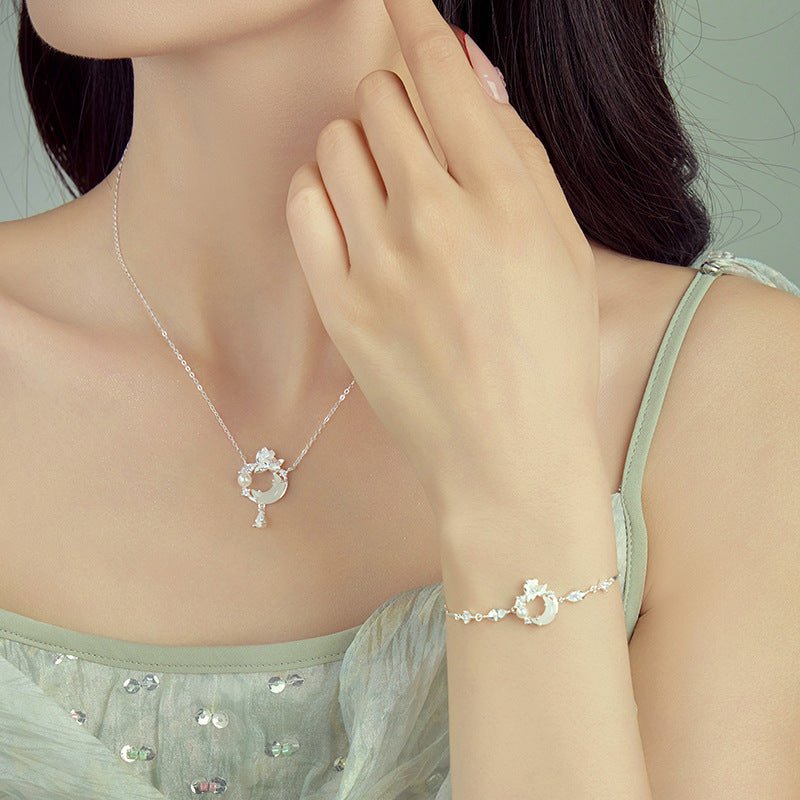Romantic Jade Stone Pendants - 925 Silver Hetian Moon Lotus Necklace | STAR8S