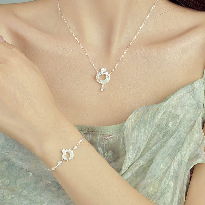 Romantic Jade Stone Pendants - 925 Silver Hetian Moon Lotus Necklace | STAR8S