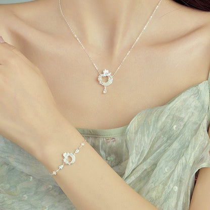 Romantic Jade Stone Pendants - 925 Silver Hetian Moon Lotus Necklace | STAR8S