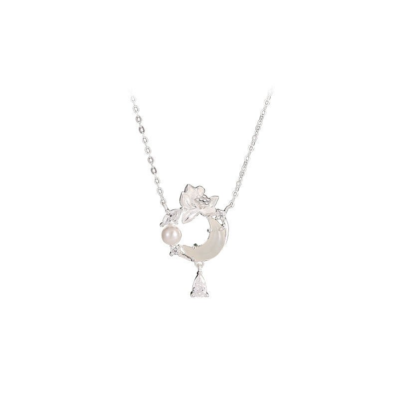 Romantic Jade Stone Pendants - 925 Silver Hetian Moon Lotus Necklace | STAR8S