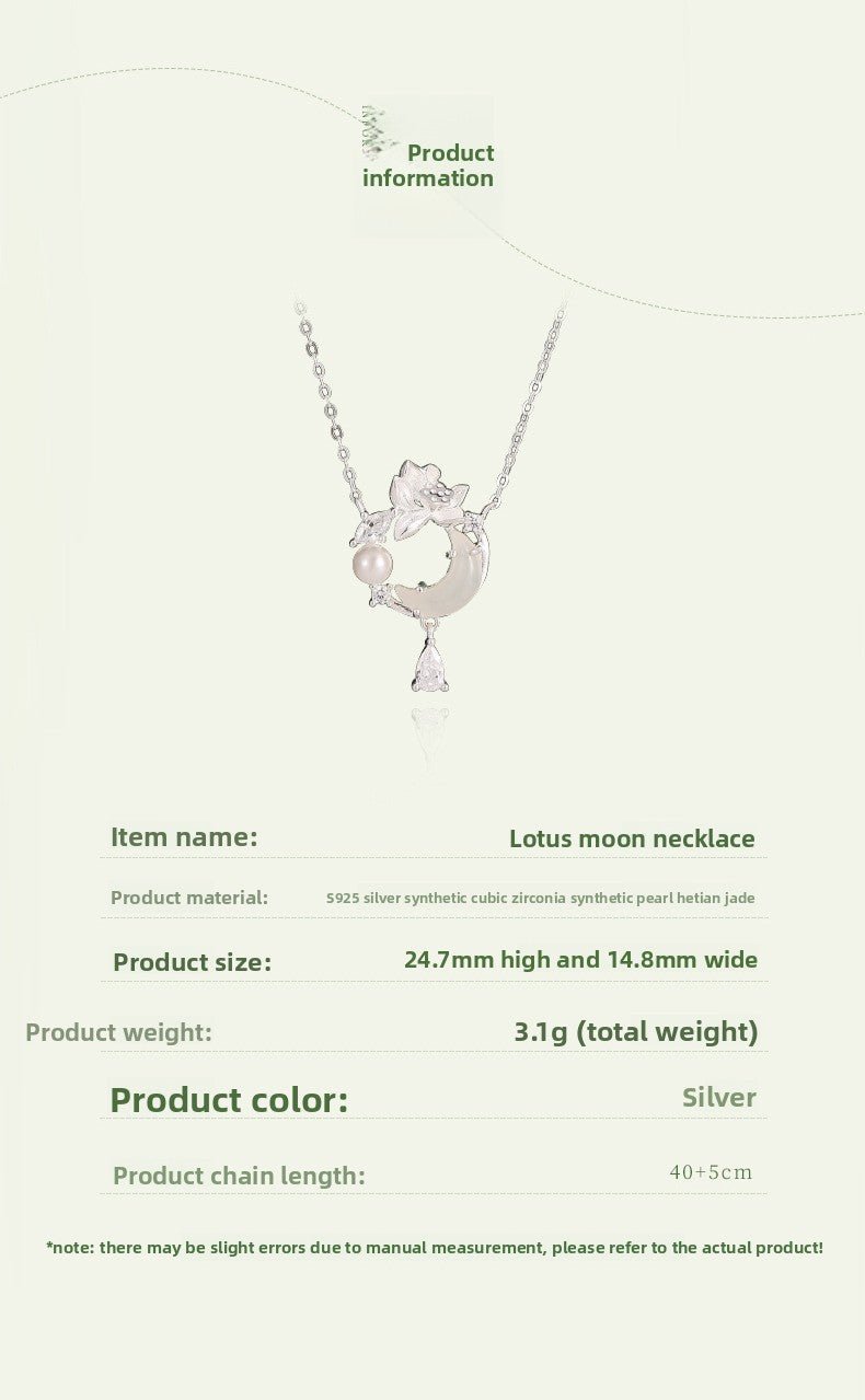 Romantic Jade Stone Pendants - 925 Silver Hetian Moon Lotus Necklace | STAR8S