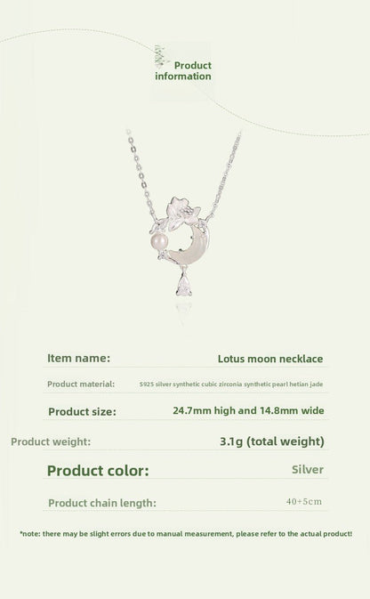 Romantic Jade Stone Pendants - 925 Silver Hetian Moon Lotus Necklace | STAR8S