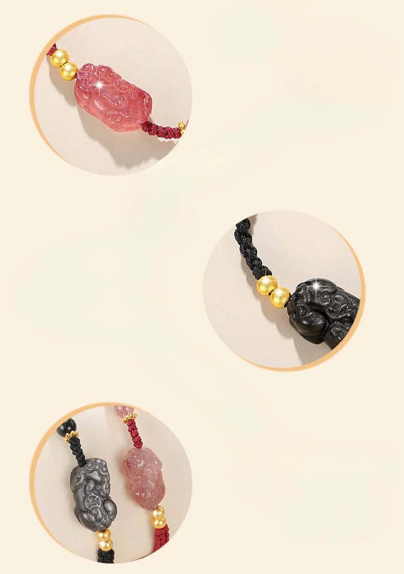 Romantic & Lucky Pixu Bracelet: 925 Silver Obsidian Strawberry Crystal | STAR8S - STAR8S