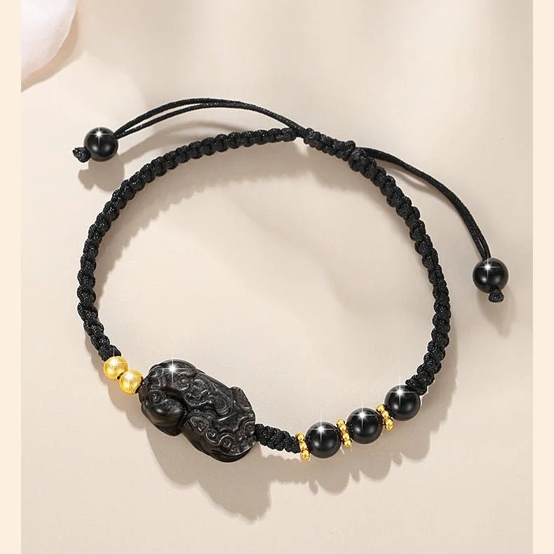 Romantic & Lucky Pixu Bracelet: 925 Silver Obsidian Strawberry Crystal | STAR8S - STAR8S
