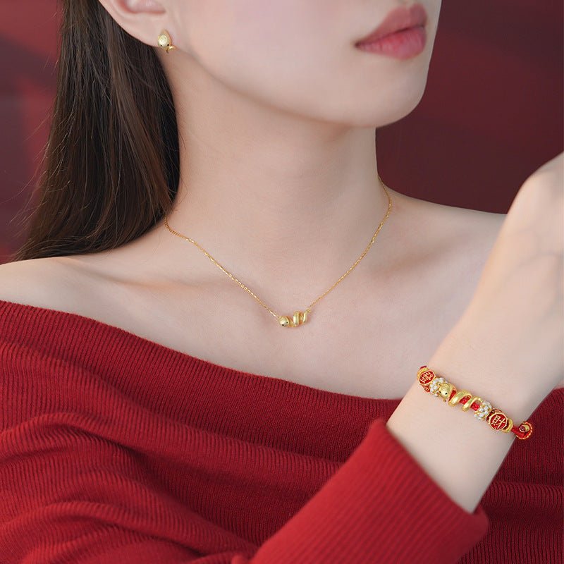 S925 Pure Silver Snake Zodiac Necklace - Prosperity & Good Luck Snake Pendant for Zodiac Year - STAR8S