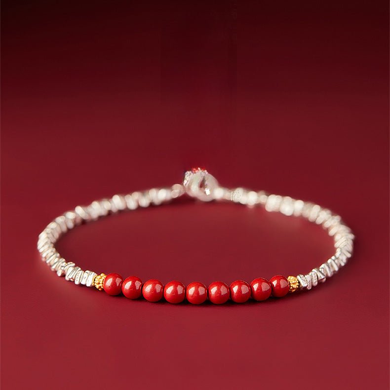 S925 Silver Bracelet with Red Sandalwood Beads | Adjustable Women’s Silver Handcrafted Jewelry - STAR8S