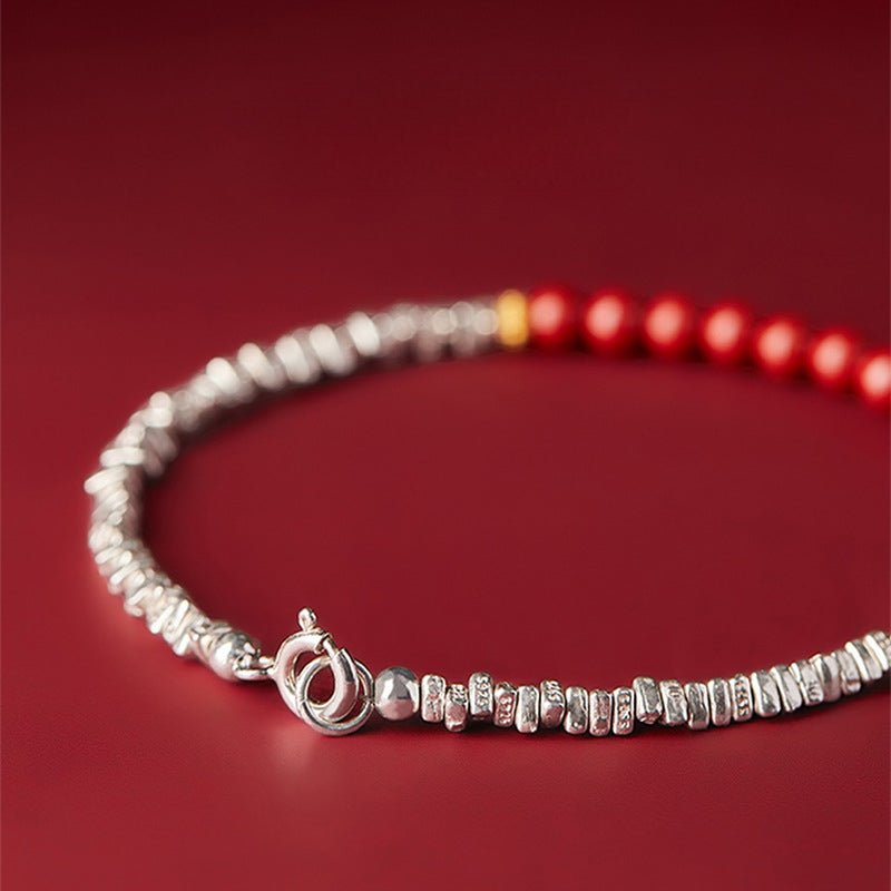 S925 Silver Bracelet with Red Sandalwood Beads | Adjustable Women’s Silver Handcrafted Jewelry - STAR8S