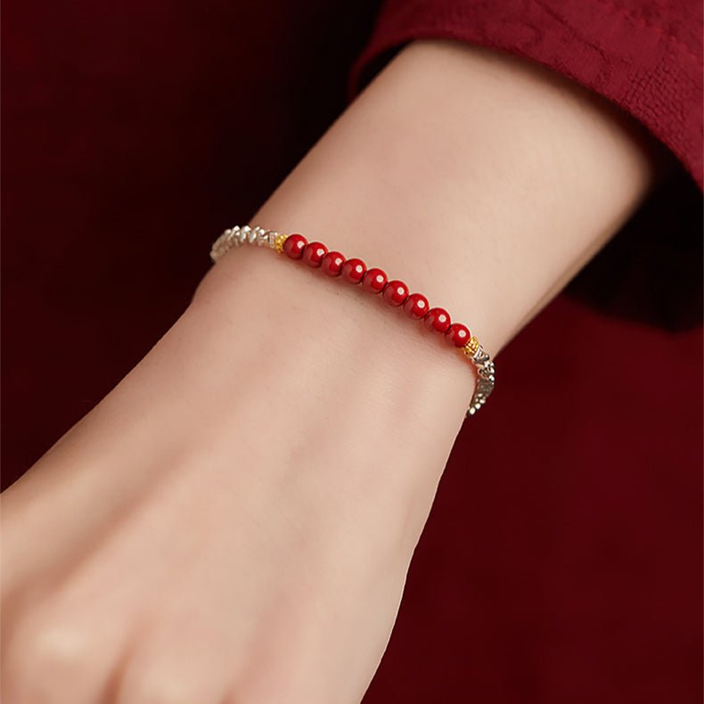s925 silver bracelet with red sandalwood beads | adjustable women’s silver handcrafted jewelry - star8s
