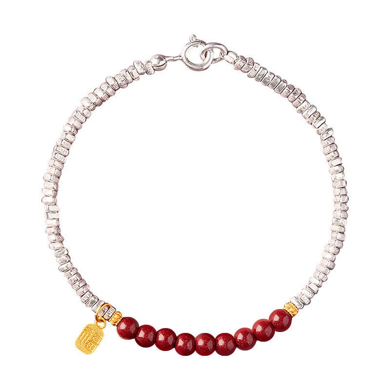 S925 Silver Bracelet with Red Sandalwood Beads | Adjustable Women’s Silver Handcrafted Jewelry - STAR8S