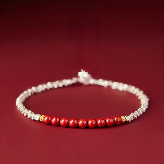 S925 Silver Bracelet with Red Sandalwood Beads | Adjustable Women’s Silver Handcrafted Jewelry - STAR8S