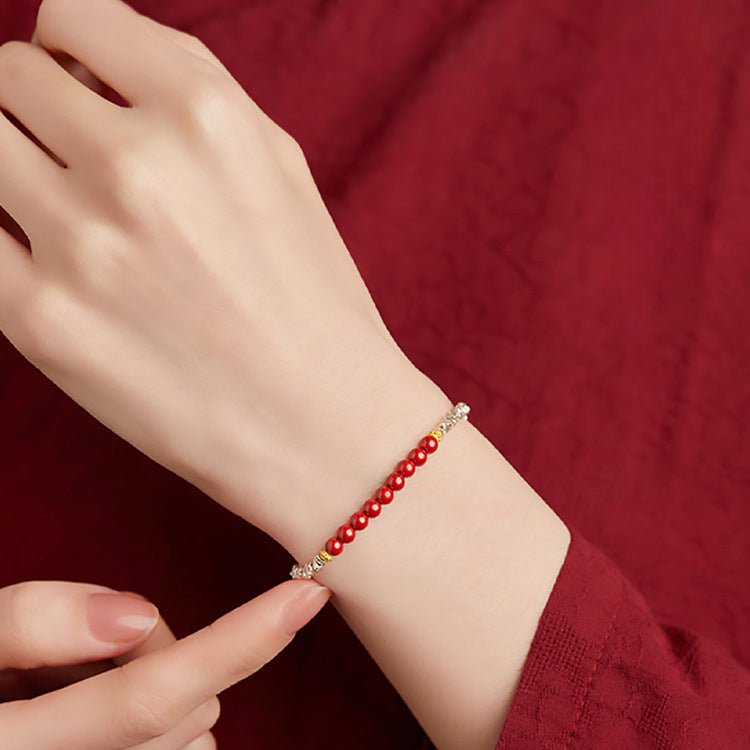 S925 Silver Bracelet with Red Sandalwood Beads | Adjustable Women’s Silver Handcrafted Jewelry - STAR8S