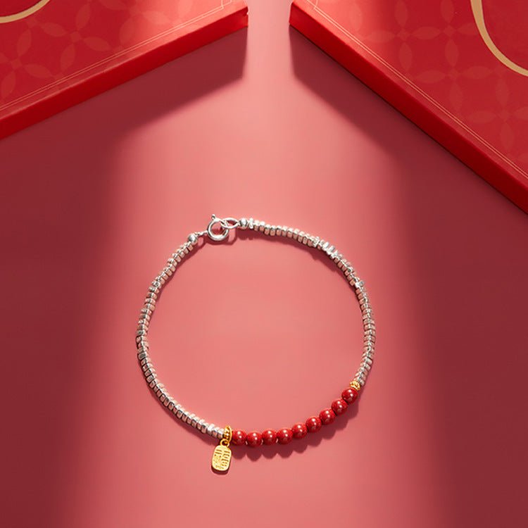 S925 Silver Bracelet with Red Sandalwood Beads | Adjustable Women’s Silver Handcrafted Jewelry - STAR8S