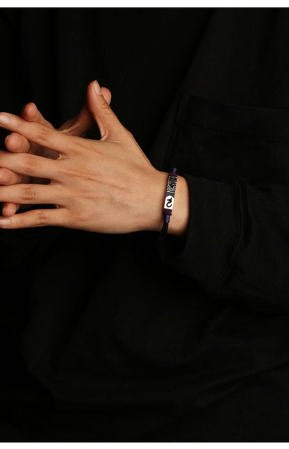 S925 Silver Dragon Style Braided Bracelet | Men's Handwoven Red String Bracelet - STAR8S