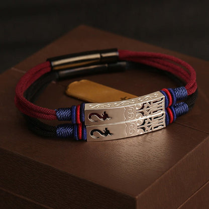 S925 Silver Dragon Style Braided Bracelet | Men's Handwoven Red String Bracelet - STAR8S