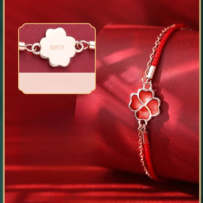 S925 Silver Four - Leaf Clover Double Layer Bracelet – Heat - Sensitive Color - Changing Red String Bracelet with Lucky Charm - STAR8S