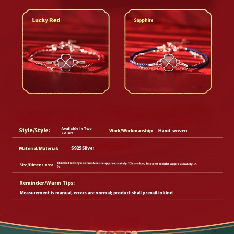 S925 Silver Four - Leaf Clover Double Layer Bracelet – Heat - Sensitive Color - Changing Red String Bracelet with Lucky Charm - STAR8S