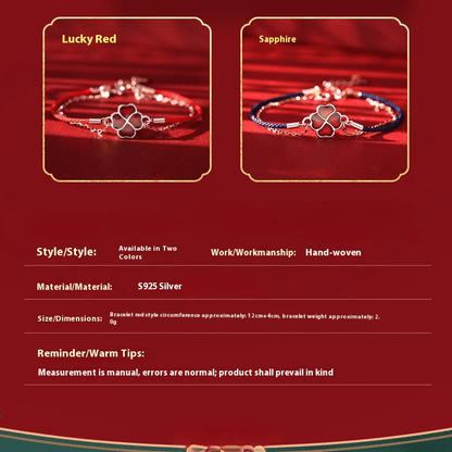 S925 Silver Four - Leaf Clover Double Layer Bracelet – Heat - Sensitive Color - Changing Red String Bracelet with Lucky Charm - STAR8S