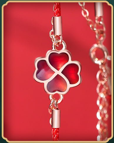 S925 Silver Four - Leaf Clover Double Layer Bracelet – Heat - Sensitive Color - Changing Red String Bracelet with Lucky Charm - STAR8S