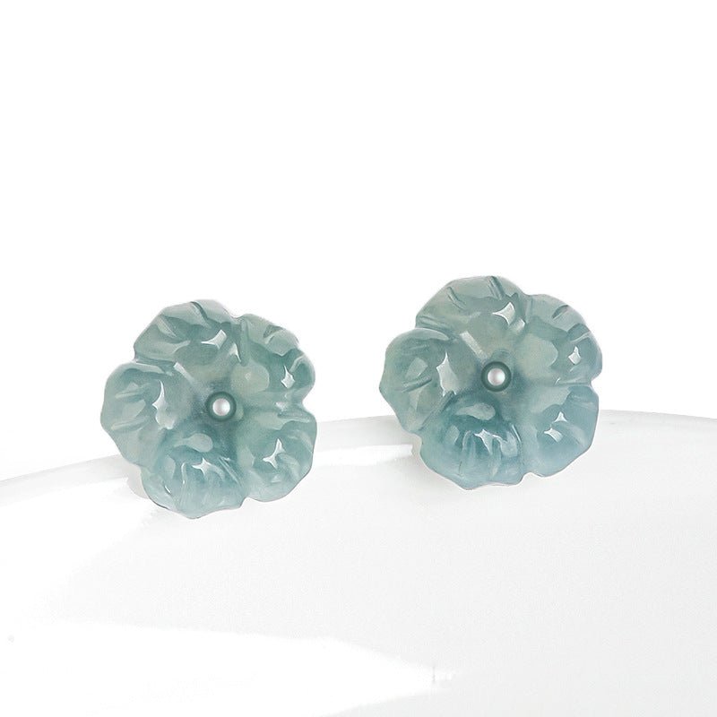 s925 silver inlaid natural jade blue water peach blossom stud earrings | ice jade floral earrings for women – high - end fashion jewelry - star8s