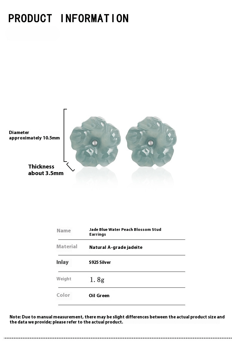 S925 Silver Inlaid Natural Jade Blue Water Peach Blossom Stud Earrings | Ice Jade Floral Earrings for Women – High - End Fashion Jewelry - STAR8S