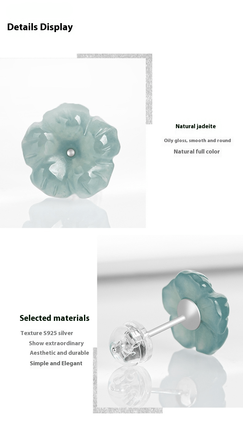 S925 Silver Inlaid Natural Jade Blue Water Peach Blossom Stud Earrings | Ice Jade Floral Earrings for Women – High - End Fashion Jewelry - STAR8S