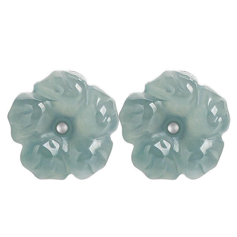S925 Silver Inlaid Natural Jade Blue Water Peach Blossom Stud Earrings | Ice Jade Floral Earrings for Women – High - End Fashion Jewelry - STAR8S