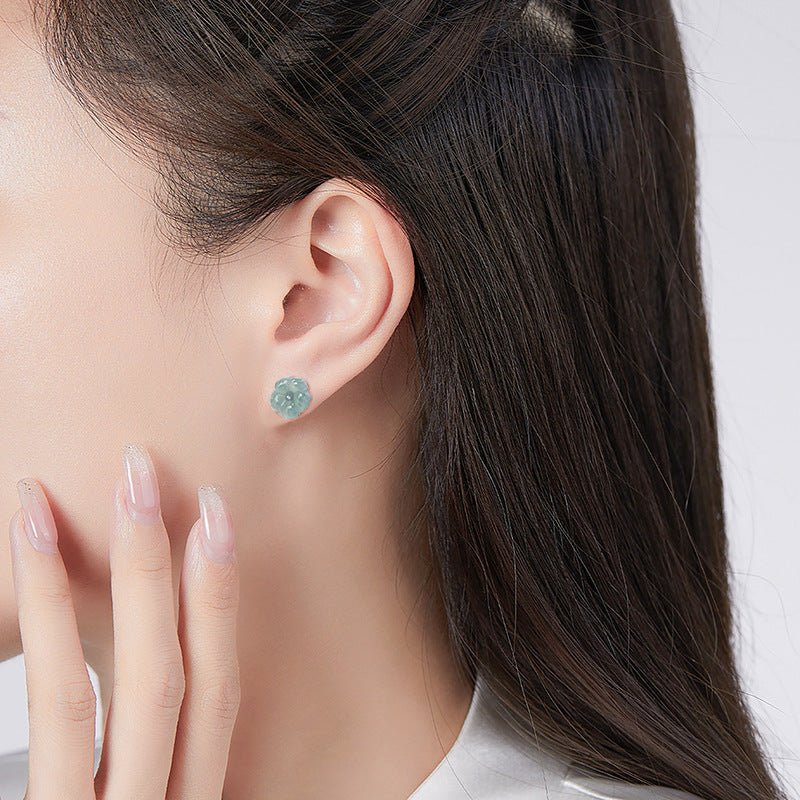 S925 Silver Inlaid Natural Jade Blue Water Peach Blossom Stud Earrings | Ice Jade Floral Earrings for Women – High - End Fashion Jewelry - STAR8S