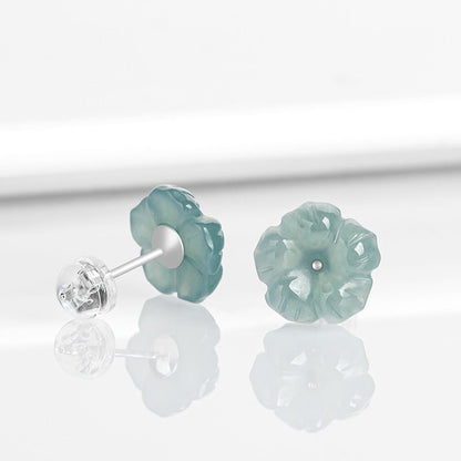 S925 Silver Inlaid Natural Jade Blue Water Peach Blossom Stud Earrings | Ice Jade Floral Earrings for Women – High - End Fashion Jewelry - STAR8S