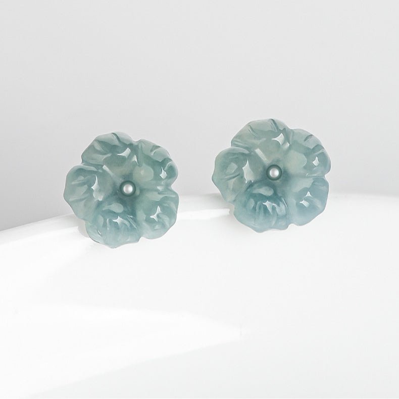 S925 Silver Inlaid Natural Jade Blue Water Peach Blossom Stud Earrings | Ice Jade Floral Earrings for Women – High - End Fashion Jewelry - STAR8S