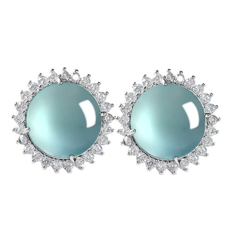S925 Silver Inlaid Natural Jade Blue Water Stud Earrings | Ice Jade Earrings for Women – High - End Fashion Jewelry - STAR8S
