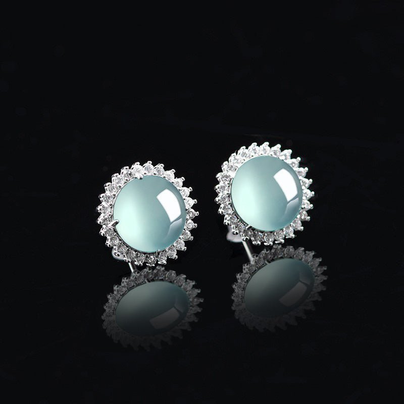 S925 Silver Inlaid Natural Jade Blue Water Stud Earrings | Ice Jade Earrings for Women – High - End Fashion Jewelry - STAR8S