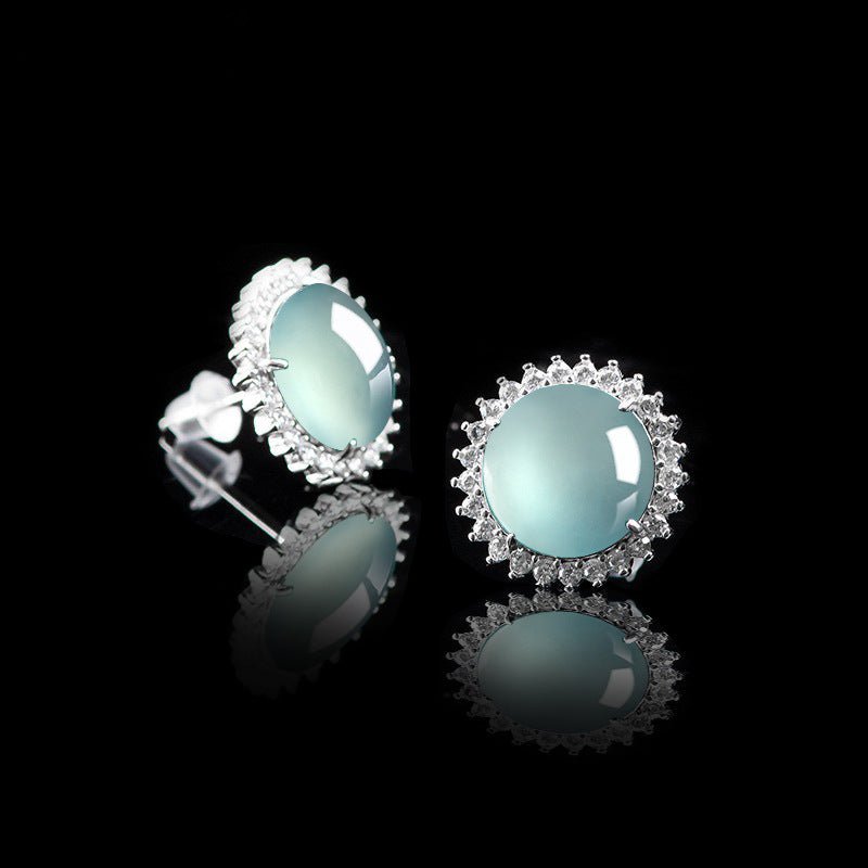 S925 Silver Inlaid Natural Jade Blue Water Stud Earrings | Ice Jade Earrings for Women – High - End Fashion Jewelry - STAR8S
