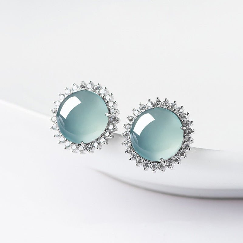 S925 Silver Inlaid Natural Jade Blue Water Stud Earrings | Ice Jade Earrings for Women – High - End Fashion Jewelry - STAR8S