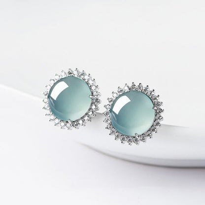 S925 Silver Inlaid Natural Jade Blue Water Stud Earrings | Ice Jade Earrings for Women – High - End Fashion Jewelry - STAR8S