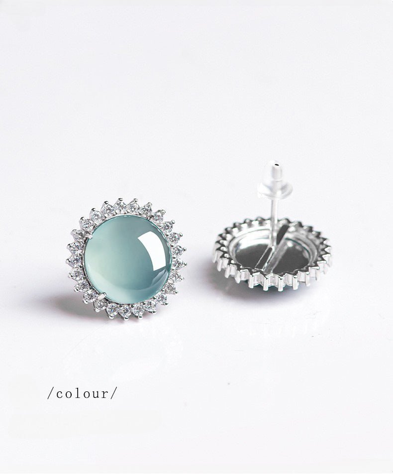 S925 Silver Inlaid Natural Jade Blue Water Stud Earrings | Ice Jade Earrings for Women – High - End Fashion Jewelry - STAR8S