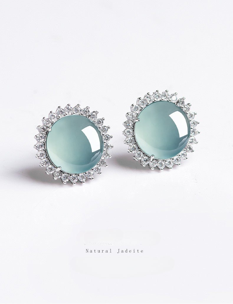 s925 silver inlaid natural jade blue water stud earrings | ice jade earrings for women – high - end fashion jewelry - star8s