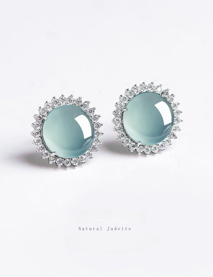 S925 Silver Inlaid Natural Jade Blue Water Stud Earrings | Ice Jade Earrings for Women – High - End Fashion Jewelry - STAR8S
