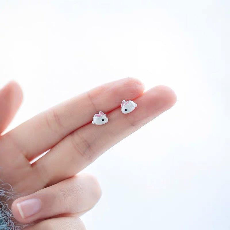 S925 Silver Rabbit Earrings – Cute Minimalist Forest Style Earrings for Girls & Students - STAR8S