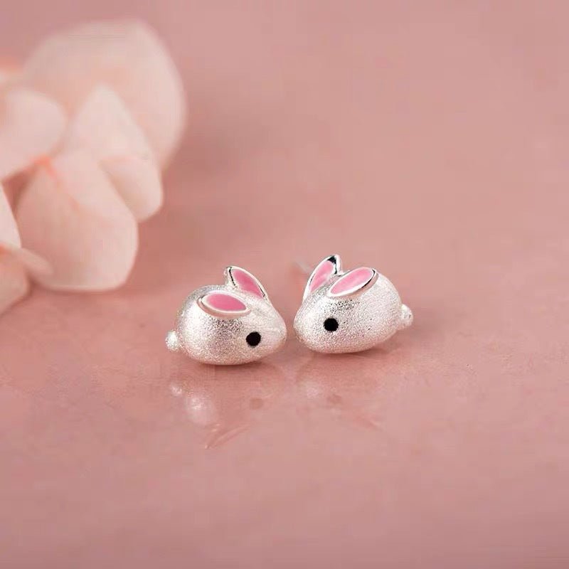 S925 Silver Rabbit Earrings – Cute Minimalist Forest Style Earrings for Girls & Students - STAR8S