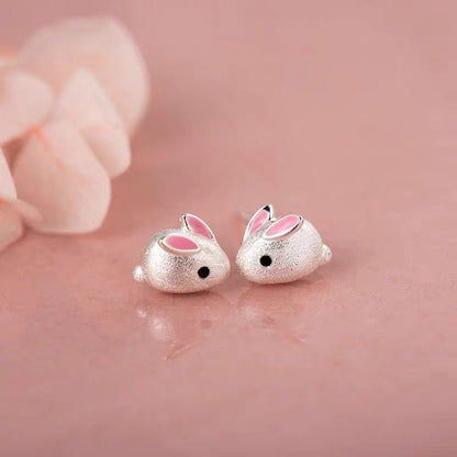 S925 Silver Rabbit Earrings – Cute Minimalist Forest Style Earrings for Girls & Students - STAR8S