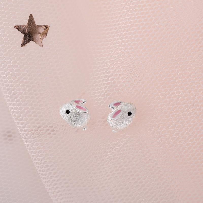 S925 Silver Rabbit Earrings – Cute Minimalist Forest Style Earrings for Girls & Students - STAR8S