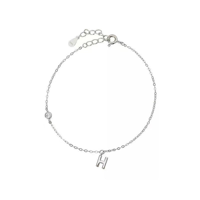 S925 Sterling Silver 14K Gold Plated H Letter Zircon Bracelet for Women – Mini Diamond Minimalist Charm - STAR8S