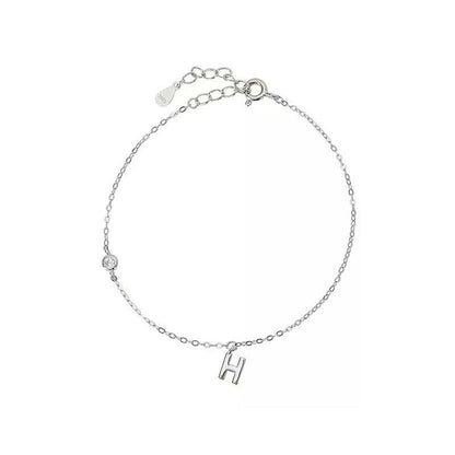 S925 Sterling Silver 14K Gold Plated H Letter Zircon Bracelet for Women – Mini Diamond Minimalist Charm - STAR8S