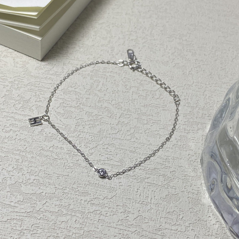 S925 Sterling Silver 14K Gold Plated H Letter Zircon Bracelet for Women – Mini Diamond Minimalist Charm - STAR8S