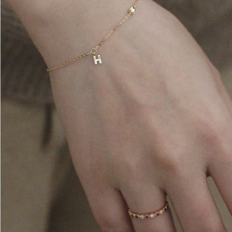 S925 Sterling Silver 14K Gold Plated H Letter Zircon Bracelet for Women – Mini Diamond Minimalist Charm - STAR8S